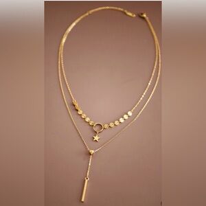 335. 18k gold plated stainless steel waterproof Gold Layered Necklace